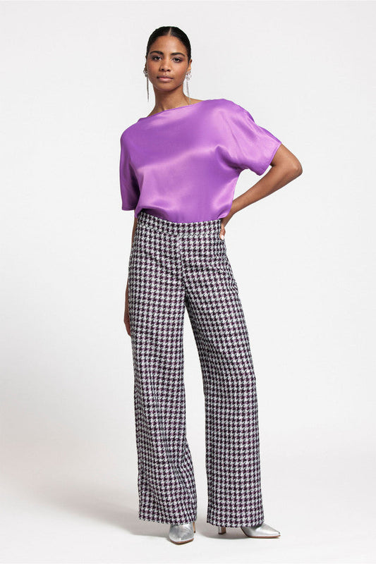 Alex High Waist Tweed Tweed Tweed Trousers - Off White/Purple