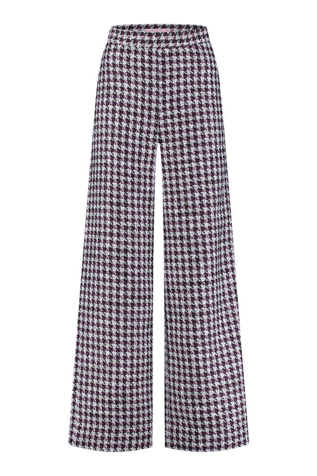 Alex High Waist Tweed Tweed Tweed Trousers - Off White/Purple