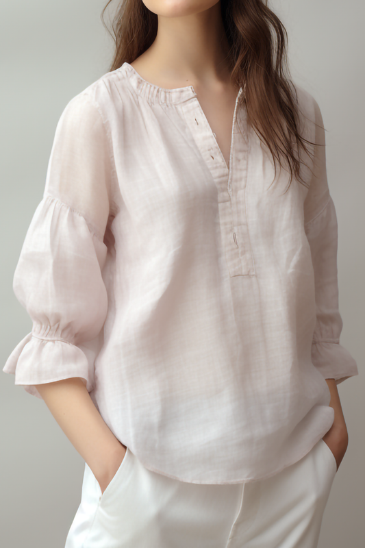 Lily Split Collar Linen Blouse