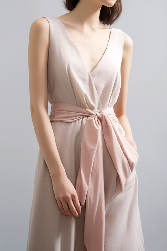 Coho Tied Waist Linen Midi Dress