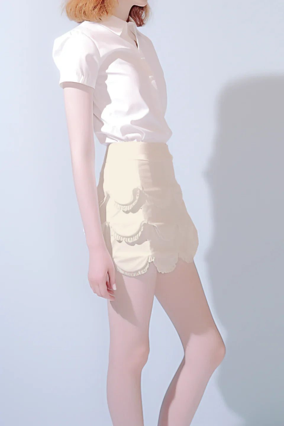 Jewel Scalloped Cotton Mini Skirt Alphonso